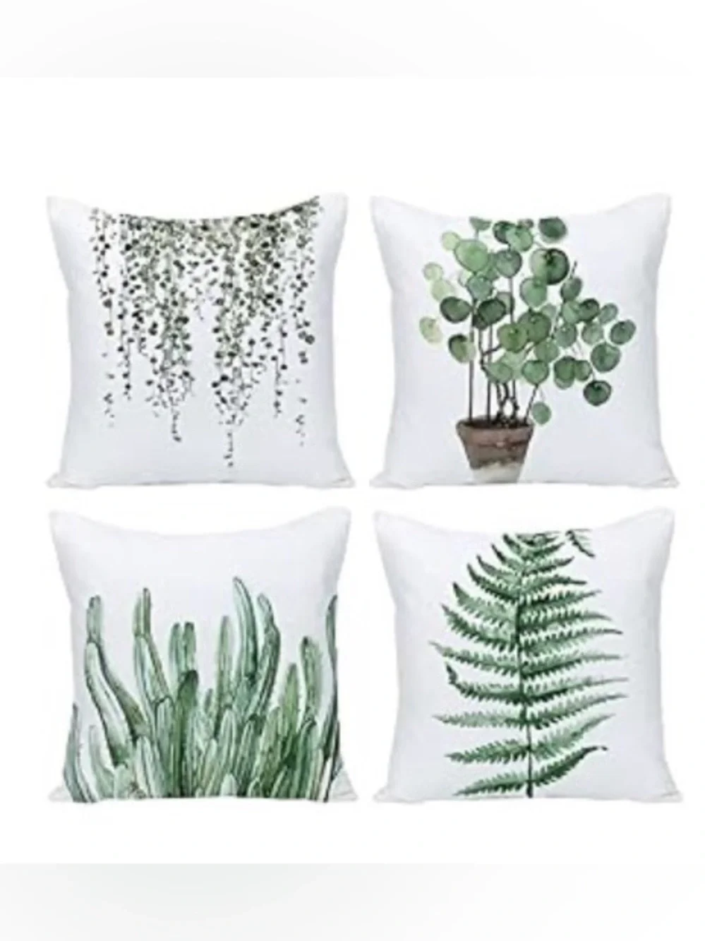 Botanical Green Throw Pillow Case Set - Leaf Prints